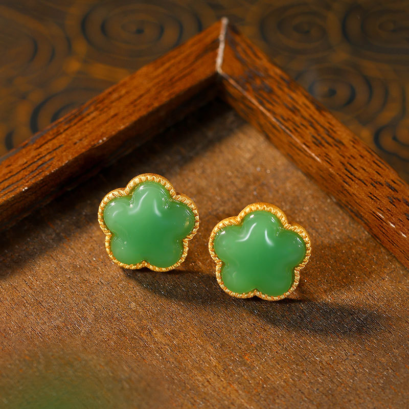 Red Clover Flower - Green Natural Jade Clover Earrings Gifts