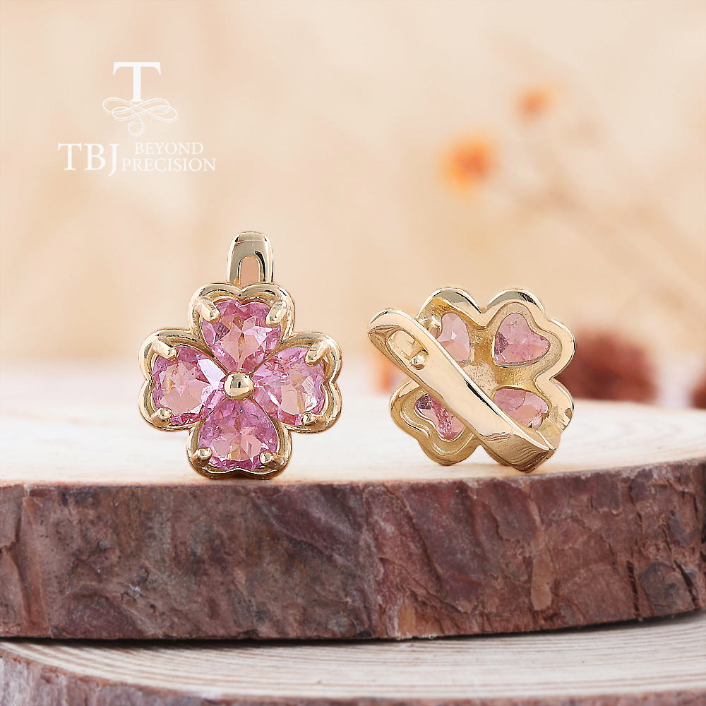 Red Clover Flower - 925 sterling silver earrings natural heart